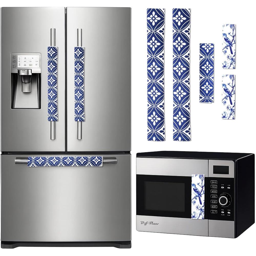 New 5 Pcs Chinoserie Refrigerator Door Handle Covers Blue and White Chinoserie